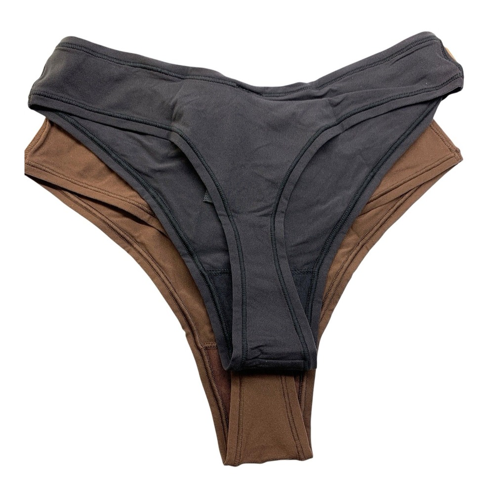 2 Pack-SKIMS Fits Everybody Dipped Front Thong Onyx PN-DTH Black/Cocoa Size XS